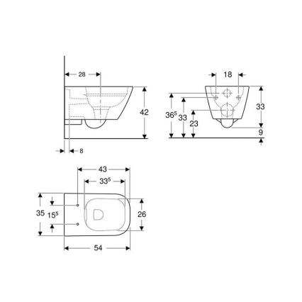 Geberit 500.208.01.1 - Wall-hung Rimfree Smyle Square toilet, ceramic/white