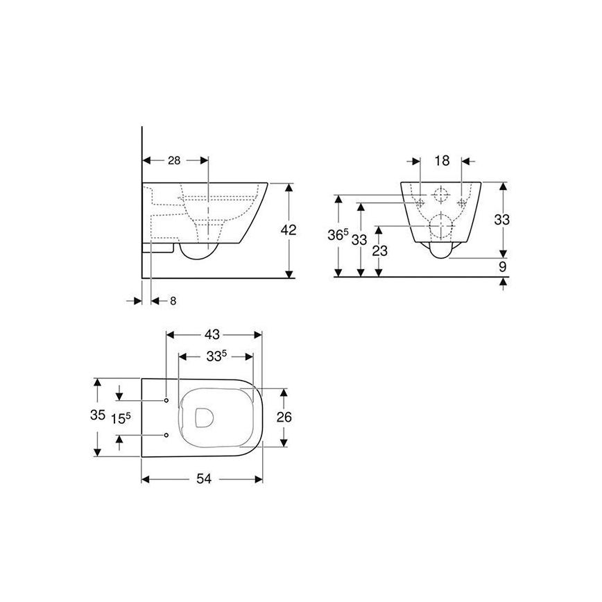 Geberit 500.208.01.1 - Wall-hung Rimfree Smyle Square toilet, ceramic/white