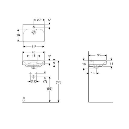 Geberit 500.222.01.1 - Smyle Square wall-hung washbasin 45 x 36 cm, ceramic/white