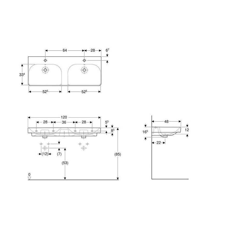 Geberit 500.223.01.1 - Wall-hung double basin Smyle Square 120x48 cm ceramic/white