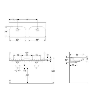 Geberit 500.224.01.1 - Smyle Square Wall-hung Double Washbasin 120 x 48 cm, Ceramic/White