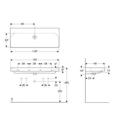 Geberit 500.225.01.1 - Wall-mounted double basin Smyle Square 120x48 cm ceramic/white