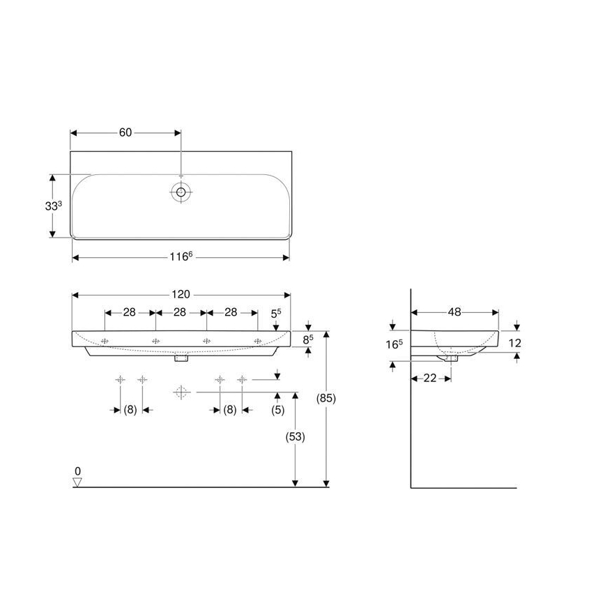 Geberit 500.225.01.1 - Wall-mounted double basin Smyle Square 120x48 cm ceramic/white