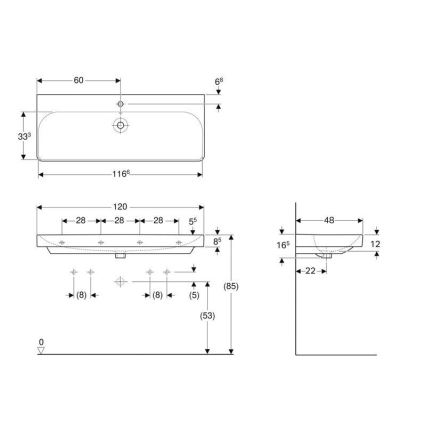 Geberit 500.226.01.1 - Smyle Square wall-hung basin 120x48 cm ceramic/white