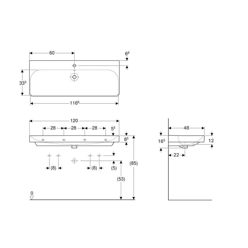 Geberit 500.226.01.1 - Smyle Square wall-hung basin 120x48 cm ceramic/white