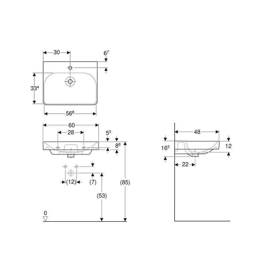 Geberit 500.229.01.1 - Smyle Square wall-hung basin 60x48 cm ceramic/white