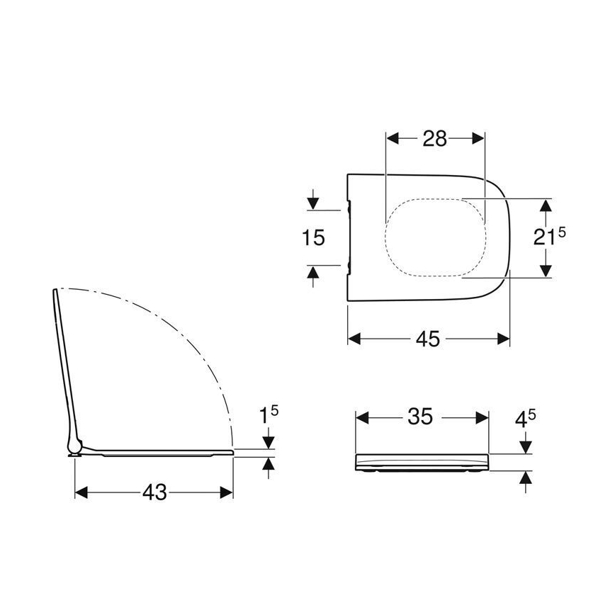 Geberit 500.240.01.1 - Smyle Square SoftClose Toilet Seat, Duroplast/White