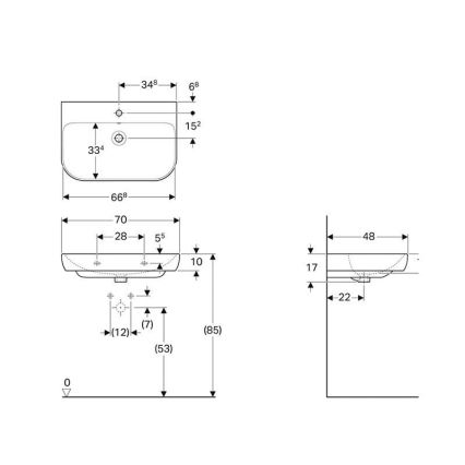 Geberit 500.248.01.1 - Smyle Wall-Hung Washbasin 70 x 48 cm, Ceramic/White