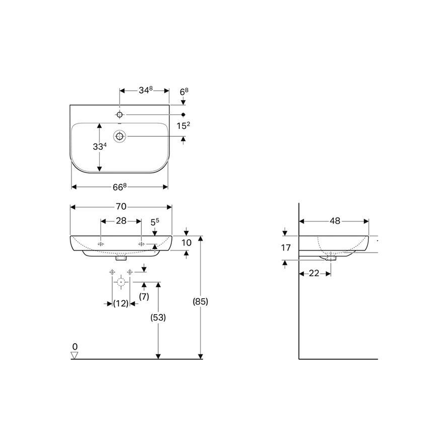 Geberit 500.248.01.1 - Smyle Wall-Hung Washbasin 70 x 48 cm, Ceramic/White