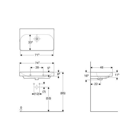 Geberit 500.249.00.2 - Wall-hung washbasin Smyle Square 75x48 cm ceramic/white
