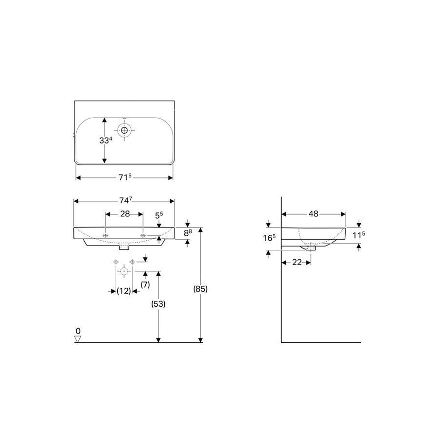 Geberit 500.249.00.2 - Wall-hung washbasin Smyle Square 75x48 cm ceramic/white