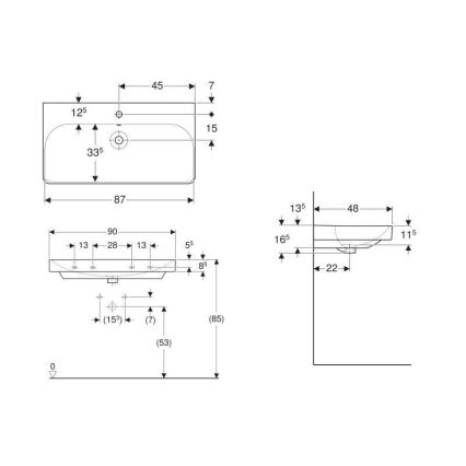 Geberit 500.251.01.1 - Smyle Square Wall-hung Basin 90x48 cm Ceramic/White