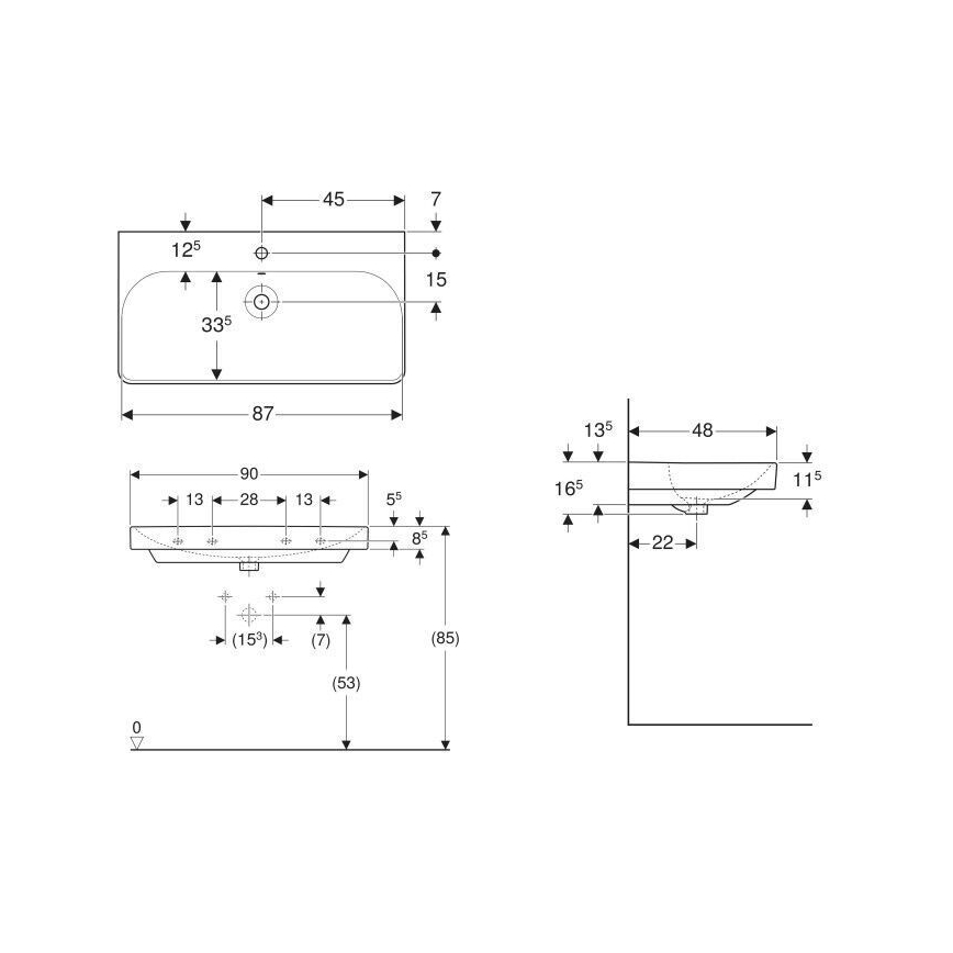 Geberit 500.251.01.1 - Smyle Square Wall-hung Basin 90x48 cm Ceramic/White