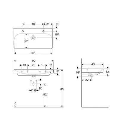 Geberit 500.252.01.1 - Smyle Square wall-hung double washbasin 90x48 cm ceramic/white