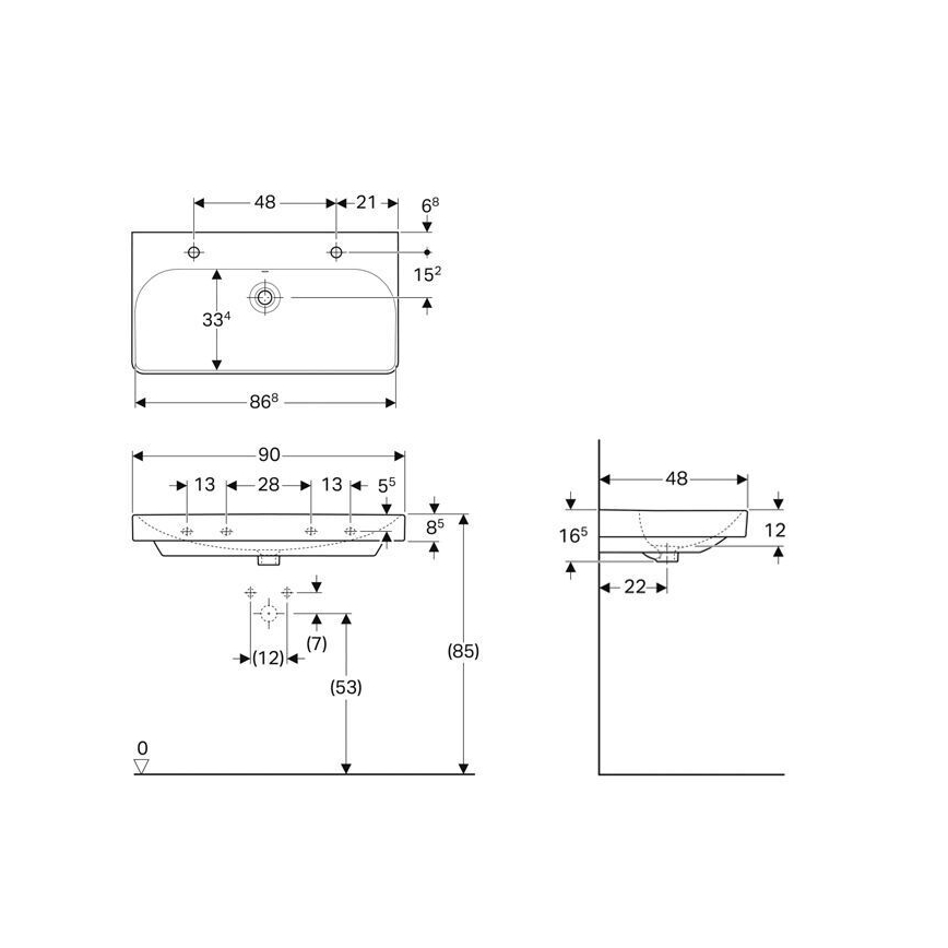 Geberit 500.252.01.1 - Smyle Square wall-hung double washbasin 90x48 cm ceramic/white