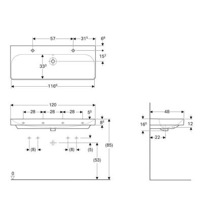 Geberit 500.253.01.1 - Smyle Square wall-hung double basin 120x48 cm ceramic/white