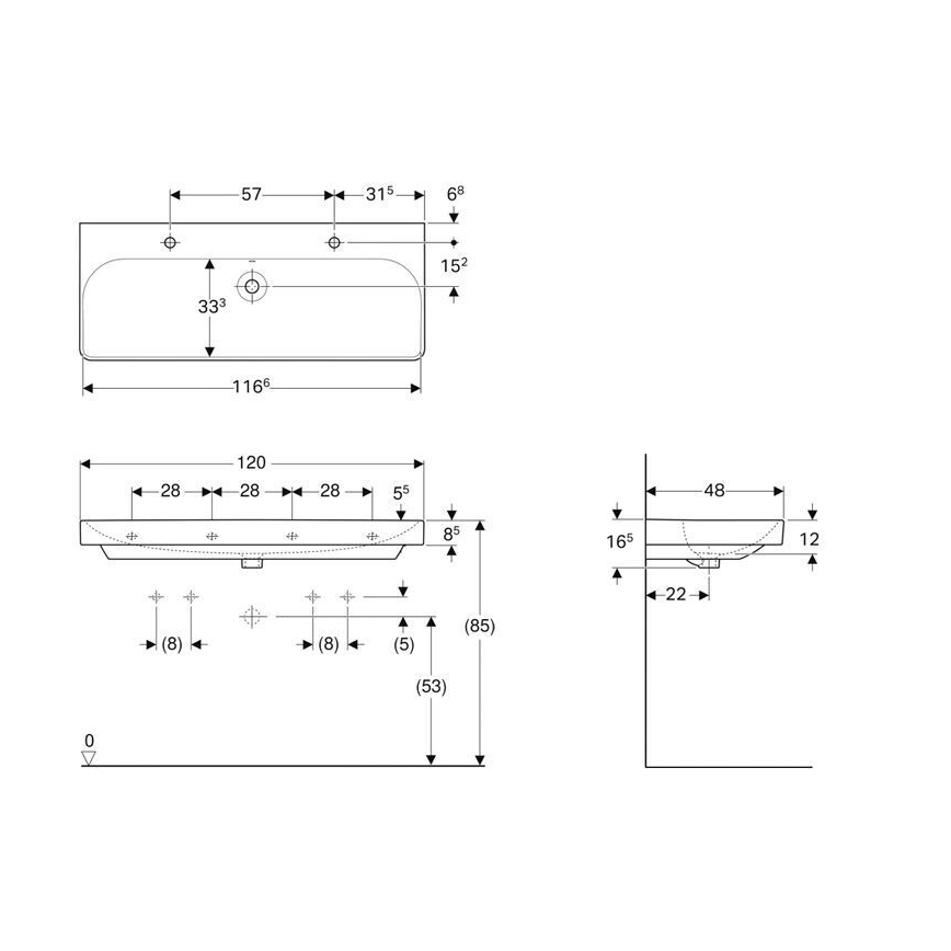Geberit 500.253.01.1 - Smyle Square wall-hung double basin 120x48 cm ceramic/white