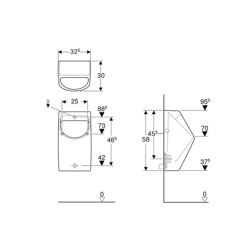 Geberit 500.254.01.1 - Smyle urinal, rear water inlet, rear waste outlet, white ceramic