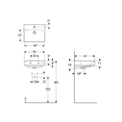 Geberit 500.256.01.1 - Smyle Square wall-hung basin 50 x 41 cm ceramic/white