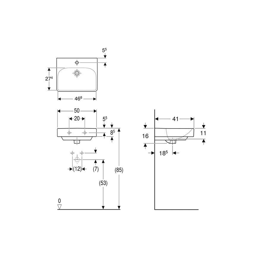 Geberit 500.256.01.1 - Smyle Square wall-hung basin 50 x 41 cm ceramic/white