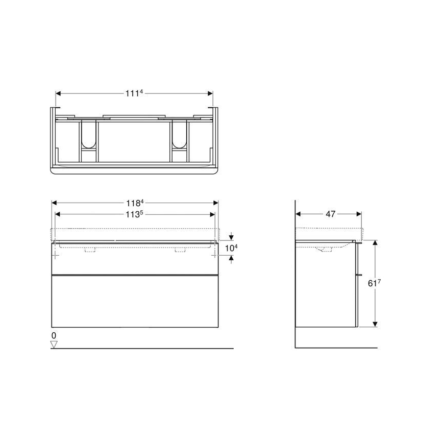 Geberit 500.356.00.1 - Smyle Square Double Washbasin Vanity Unit, 61.7 x 118.4 cm, White