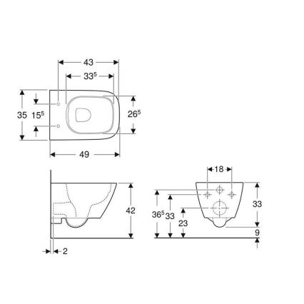 Geberit 500.379.01.1 - Rimfree Smyle Square Wall-Hung Toilet, Ceramic/White