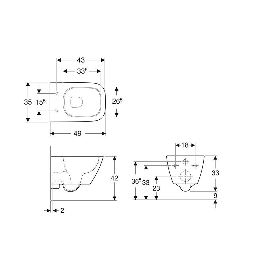 Geberit 500.379.01.1 - Rimfree Smyle Square Wall-Hung Toilet, Ceramic/White