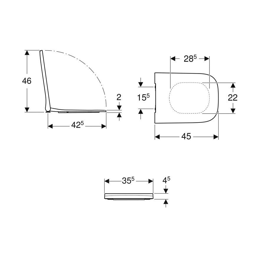 Geberit 500.687.01.1 - Smyle Square SoftClose Duroplast Toilet Seat, White