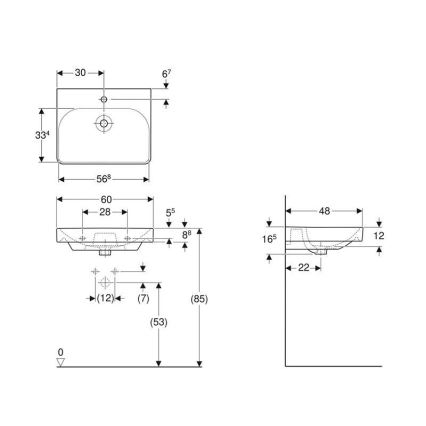 Geberit 501.732.00.1 - Smyle Square Wall-Hung Washbasin 60 x 48 cm, Ceramic/White