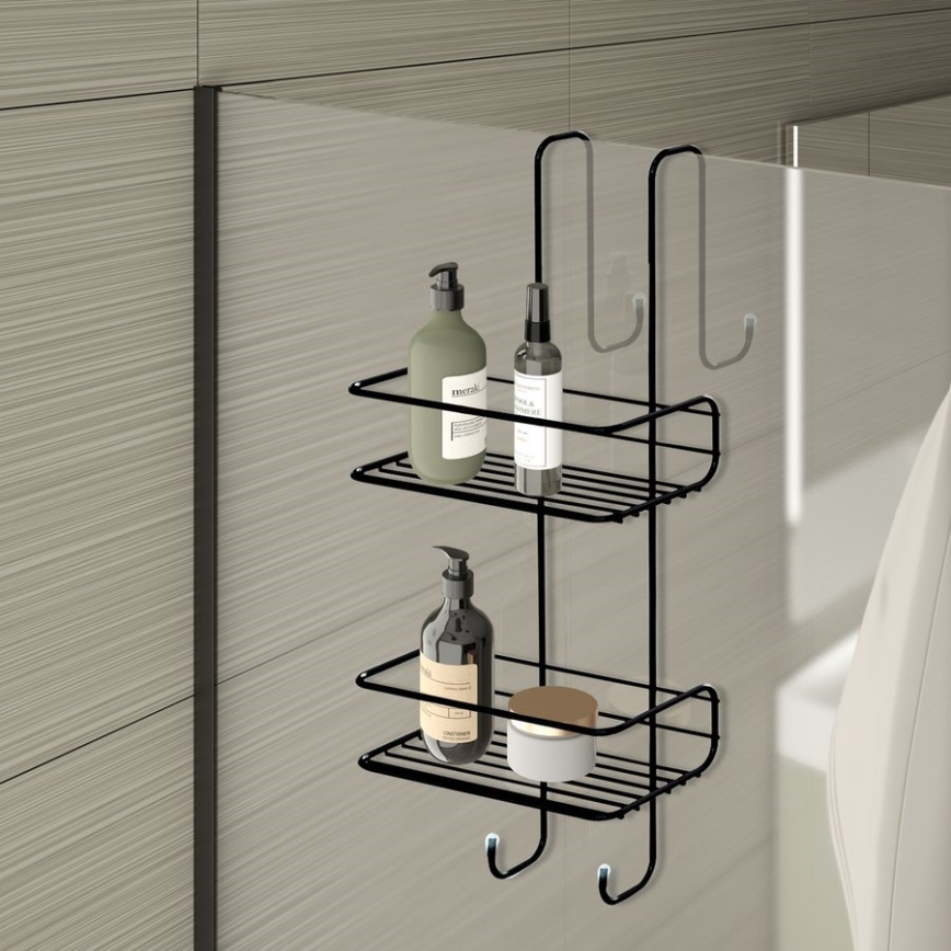 Gedy - CHROM LINE Wall-Mounted Shower Shelf 49 x 24 cm, Matte Black