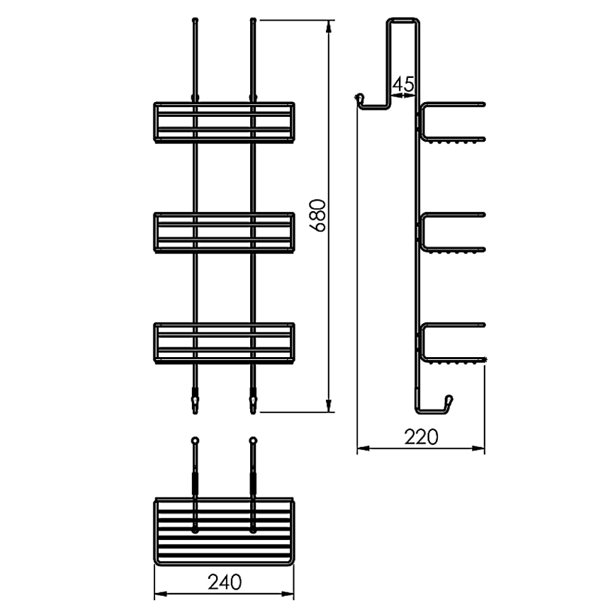 Gedy - CHROM LINE wall-mounted shower shelf 68x24 cm polished chrome