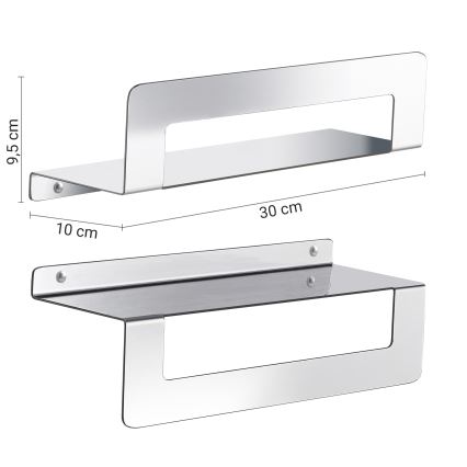 Gedy - CLEO 30 cm Polished Stainless Steel Towel Shelf with Rail