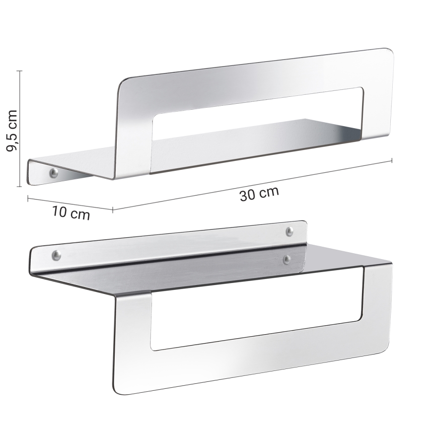 Gedy - CLEO 30 cm Polished Stainless Steel Towel Shelf with Rail