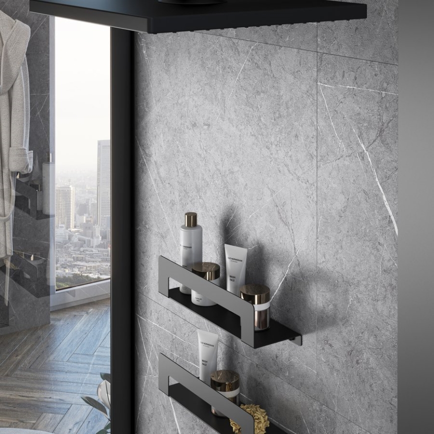 Gedy - CLEO 30 cm Shelf with Towel Rail, Matte Black