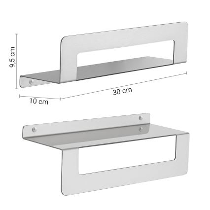 Gedy - CLEO 30 cm Shelf with Towel Rail, Matte Stainless Steel