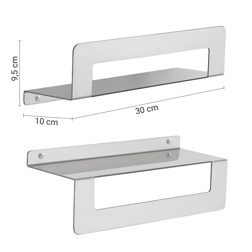 Gedy - CLEO 30 cm Shelf with Towel Rail, Matte Stainless Steel
