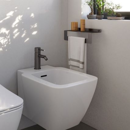 Gedy - CLEO 30 cm towel shelf with hanger, metallic grey