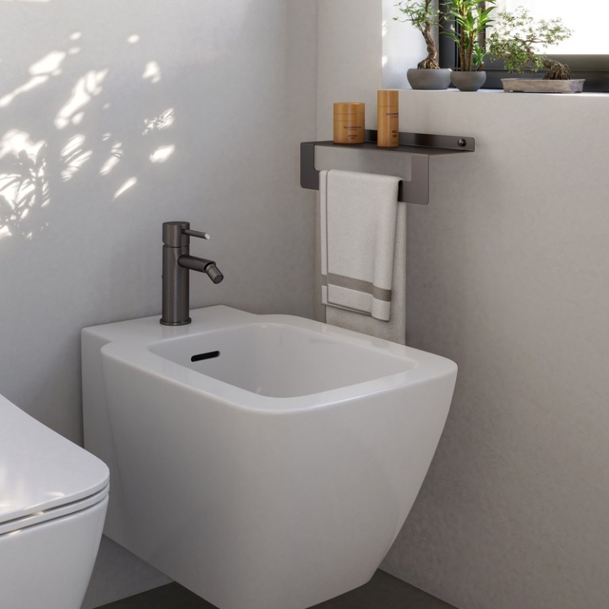 Gedy - CLEO 30 cm towel shelf with hanger, metallic grey