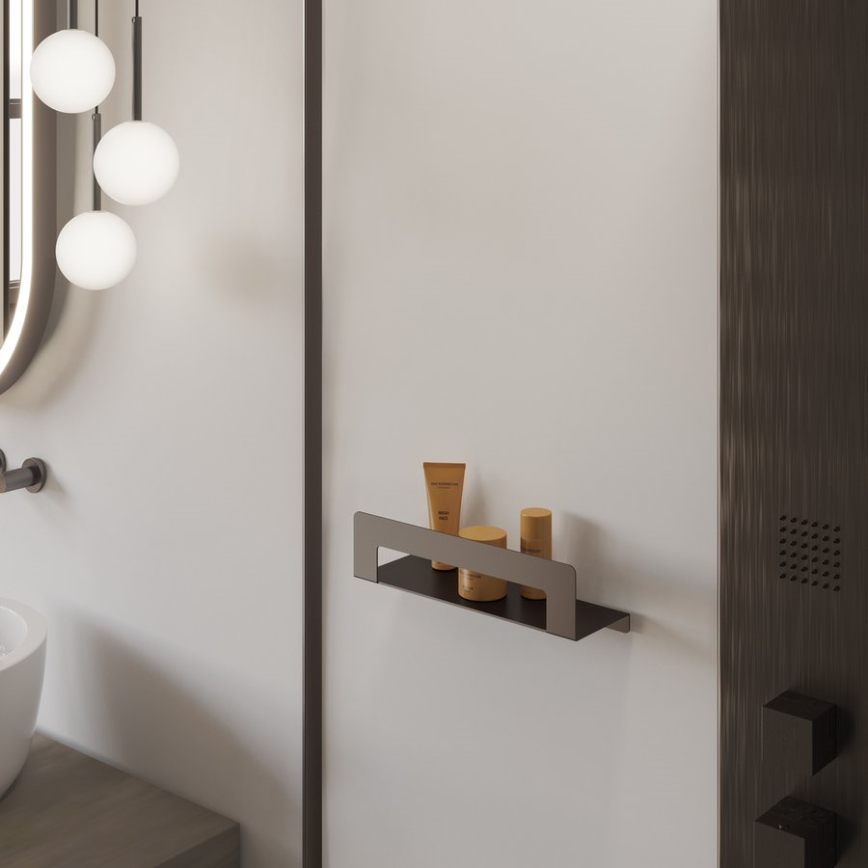 Gedy - CLEO 30 cm towel shelf with hanger, metallic grey