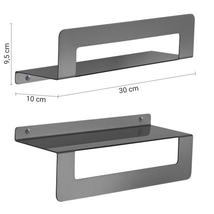 Gedy - CLEO 30 cm towel shelf with hanger, metallic grey