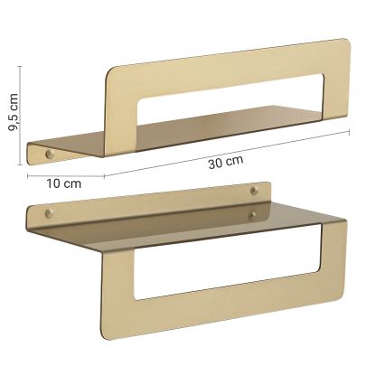 Gedy - CLEO 30 cm Towel Shelf with Rail, Matte Gold