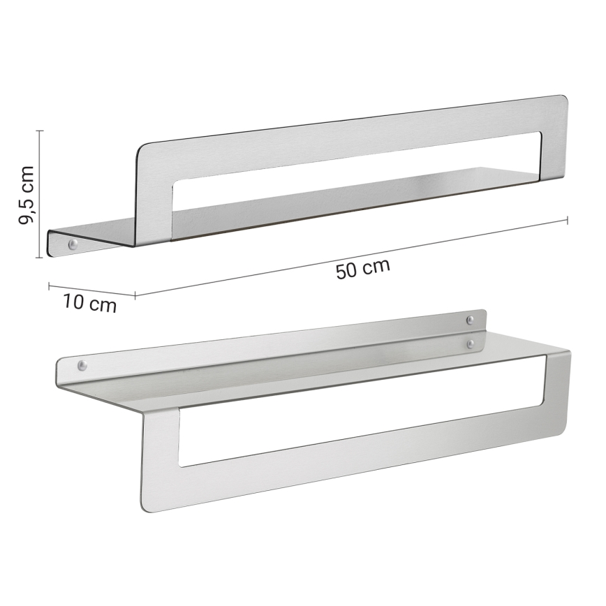 Gedy - CLEO 50 cm Shelf with Towel Rail, Matte Stainless Steel