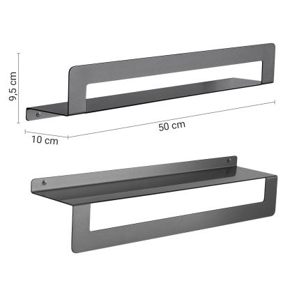 Gedy - CLEO 50 cm Shelf with Towel Rail, Metallic Grey