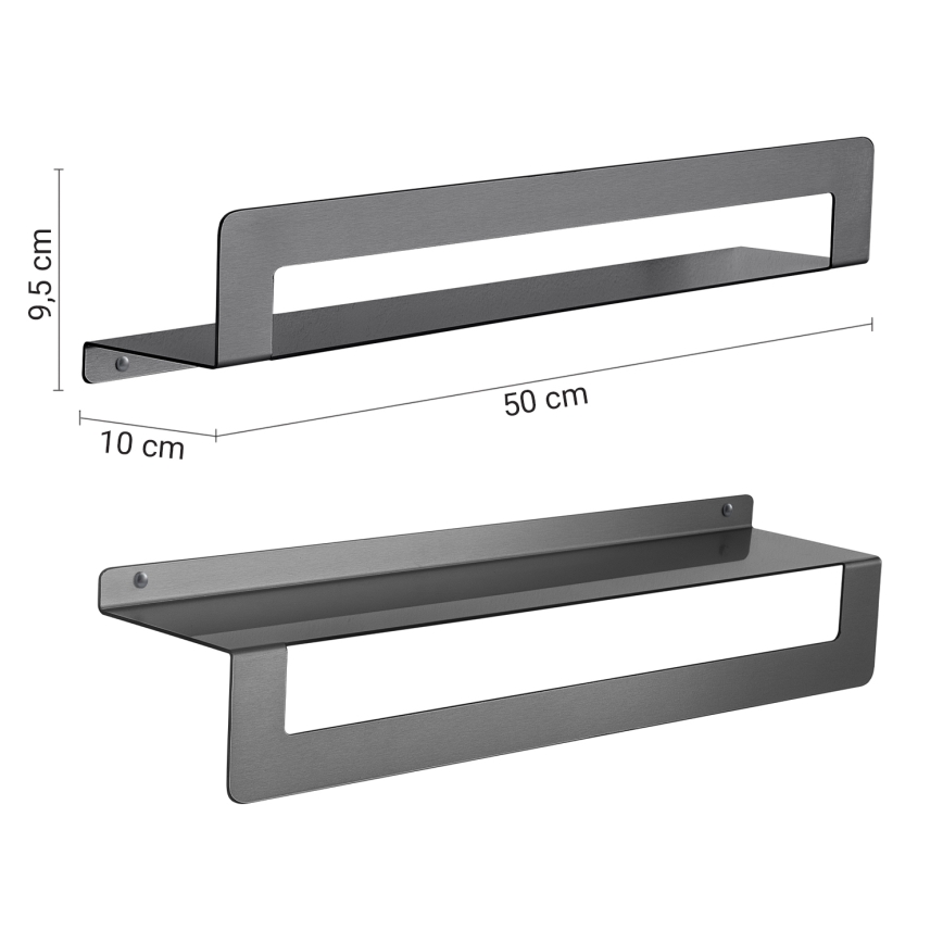 Gedy - CLEO 50 cm Shelf with Towel Rail, Metallic Grey