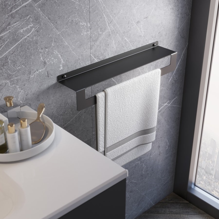 Gedy - CLEO 50 cm Towel Shelf with Rail, Matte Black