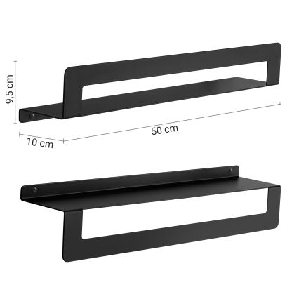 Gedy - CLEO 50 cm Towel Shelf with Rail, Matte Black