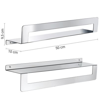 Gedy - CLEO 50 cm Towel Shelf with Rail, Polished Stainless Steel