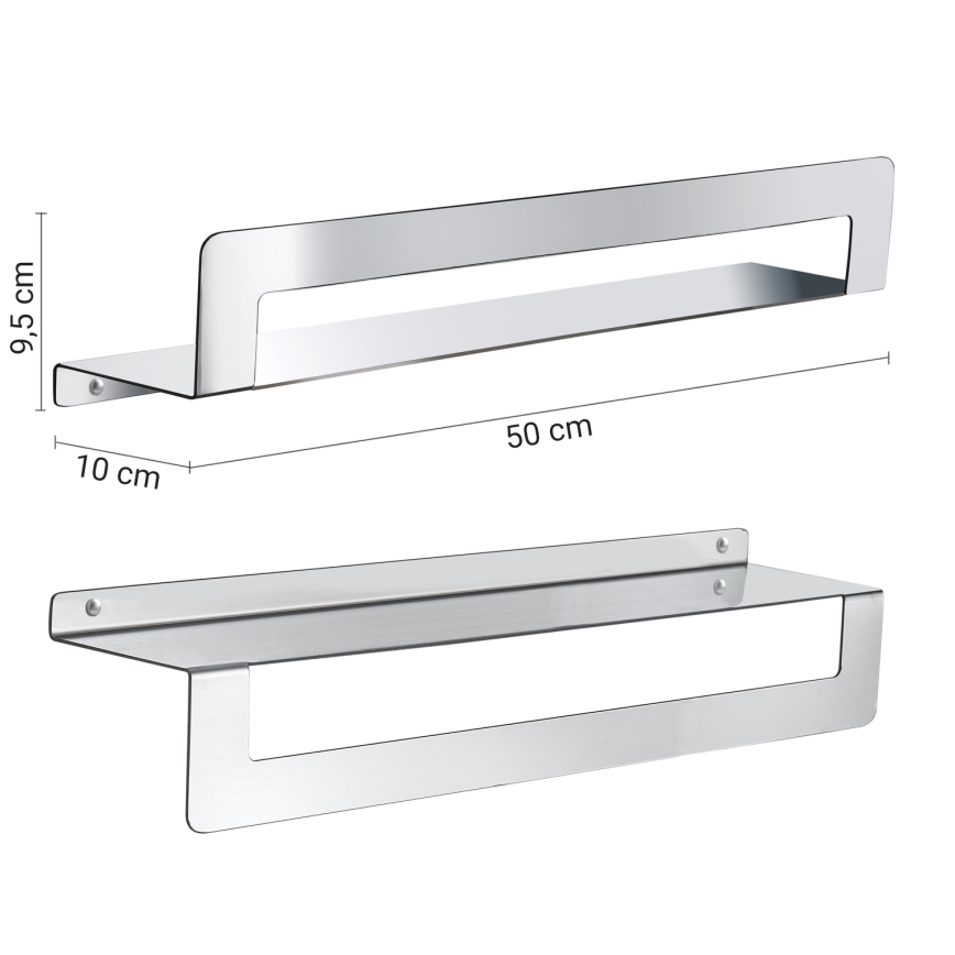 Gedy - CLEO 50 cm Towel Shelf with Rail, Polished Stainless Steel