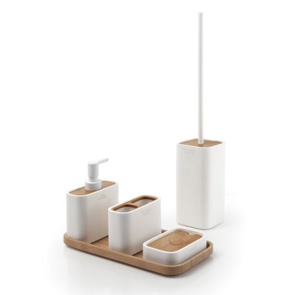 Gedy - Freestanding toilet brush NINFEA white/bamboo