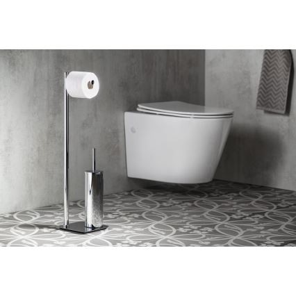 Gedy - Freestanding toilet brush with toilet paper holder FLORI in polished chrome